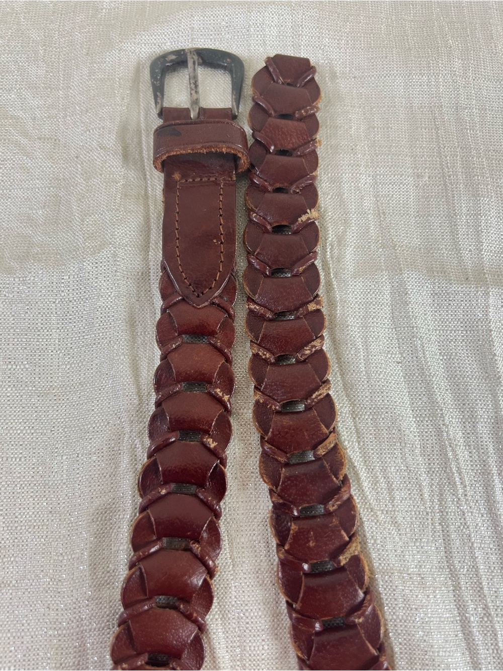 Vintage Italian Genuine Leather Woven Belt Brown Size 32 Boho Western Made Italy
